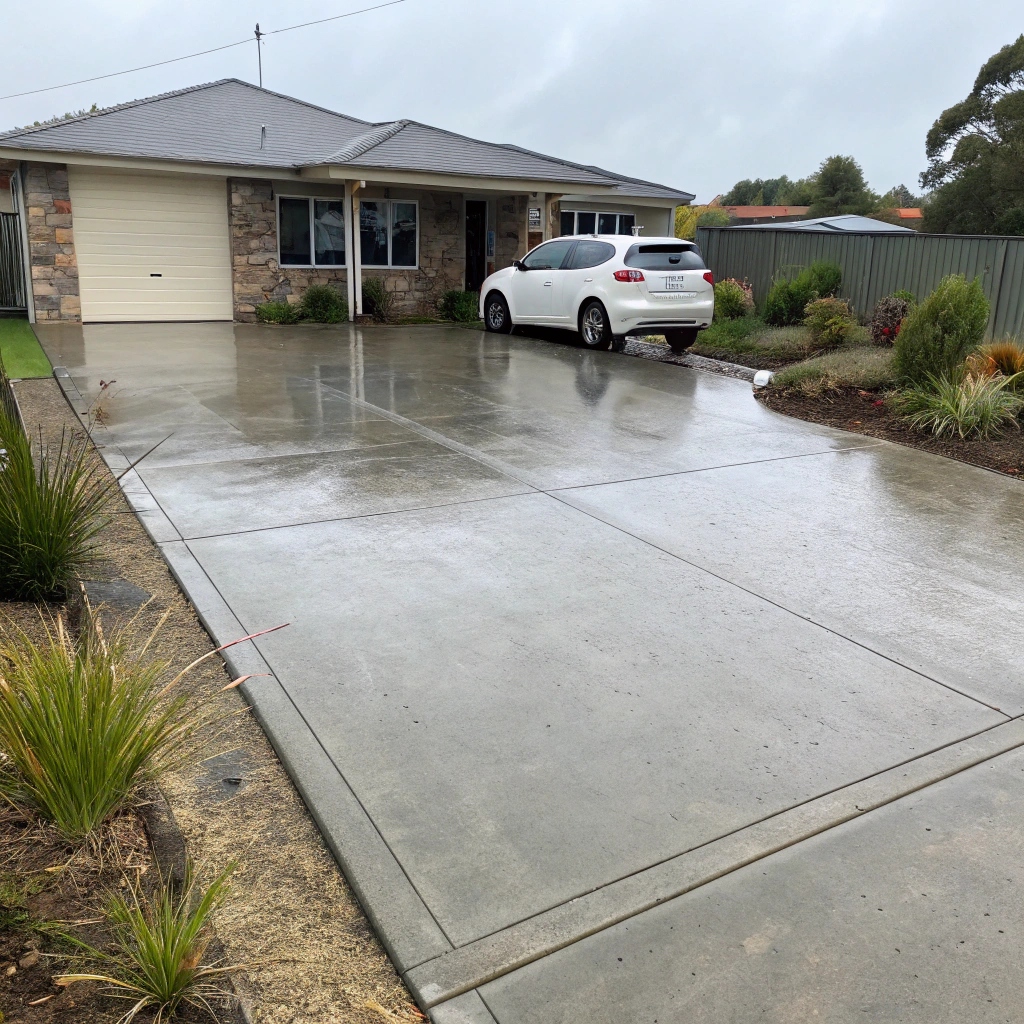 A new concrete stamped driveway in a sorell home
