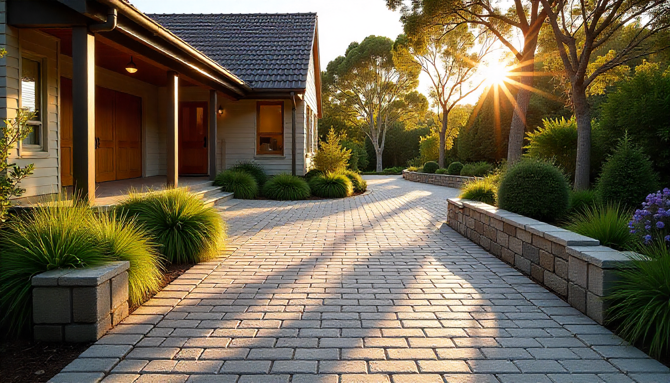 Elegant heritage-style stamped concrete driveway in Battery Point, Tasmania