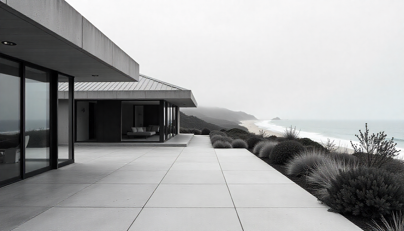 Modern Concrete Driveway to Luxury Beach House at Seven Mile Beach, Tasmania