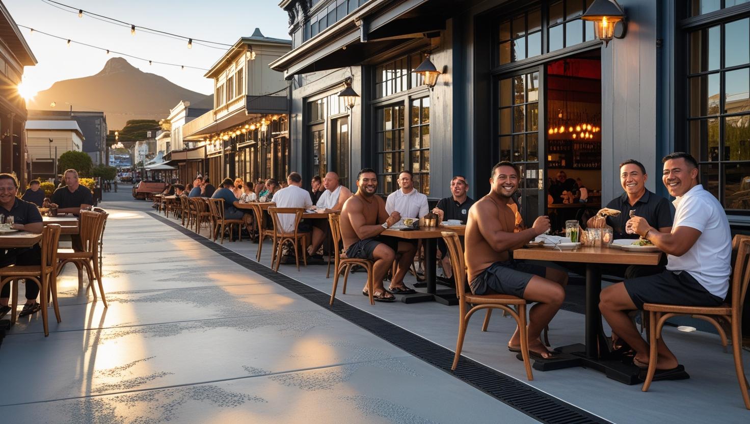 Outdoor Dining on Textured Concrete Patio in North Hobart Café