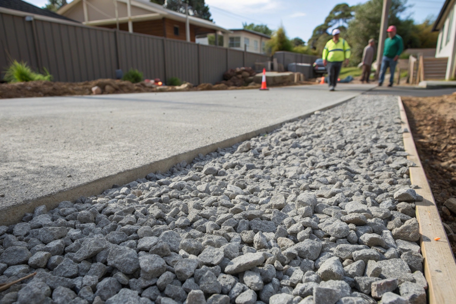 Crushed rock base material properly spread and levelled for concrete in Hobart