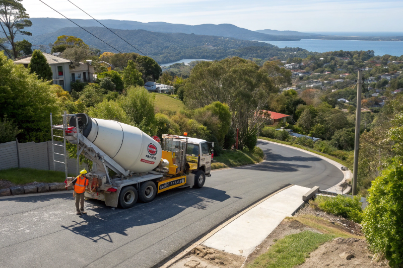 concrete-delivery-truck-hobart Concrete supplier delivering ready mix concrete to Hobart residential property