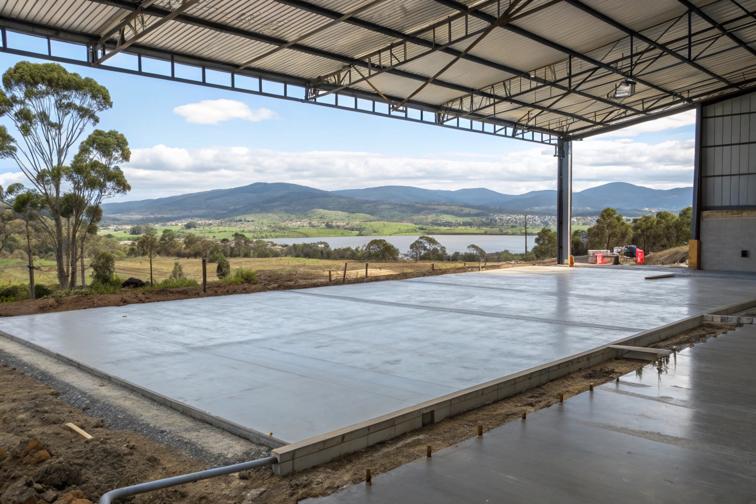 Commercial warehouse floor slab using bulk concrete supply in Hobart Tasmania