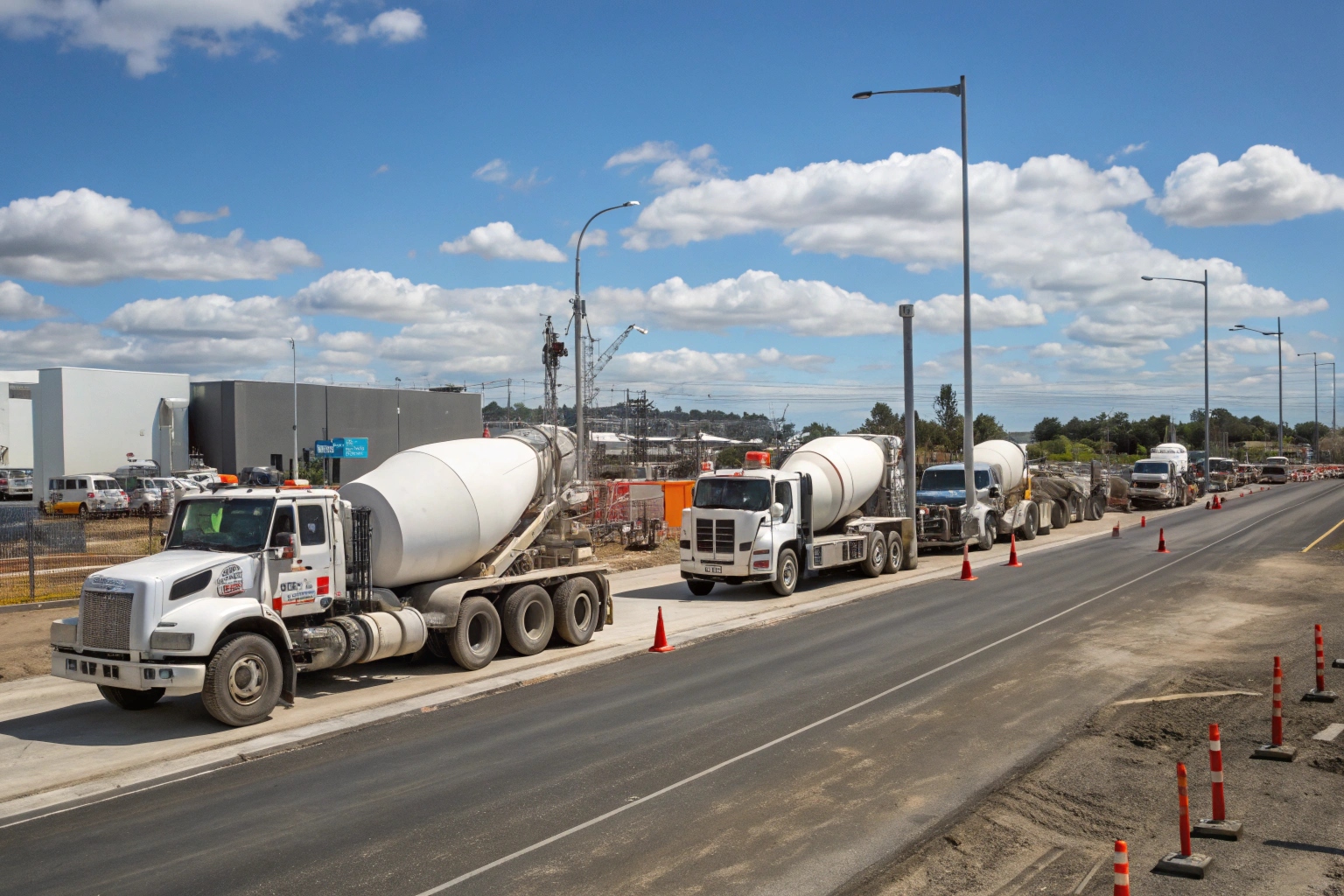 Bulk concrete supply trucks ready for large commercial project delivery in Hobart