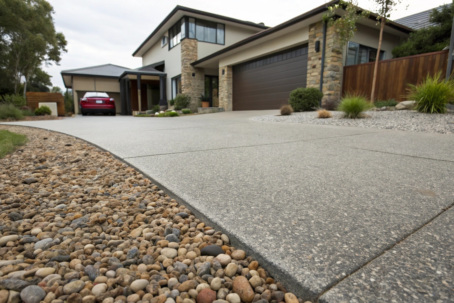 Exposed aggregate driveway Hobart with natural stone finish