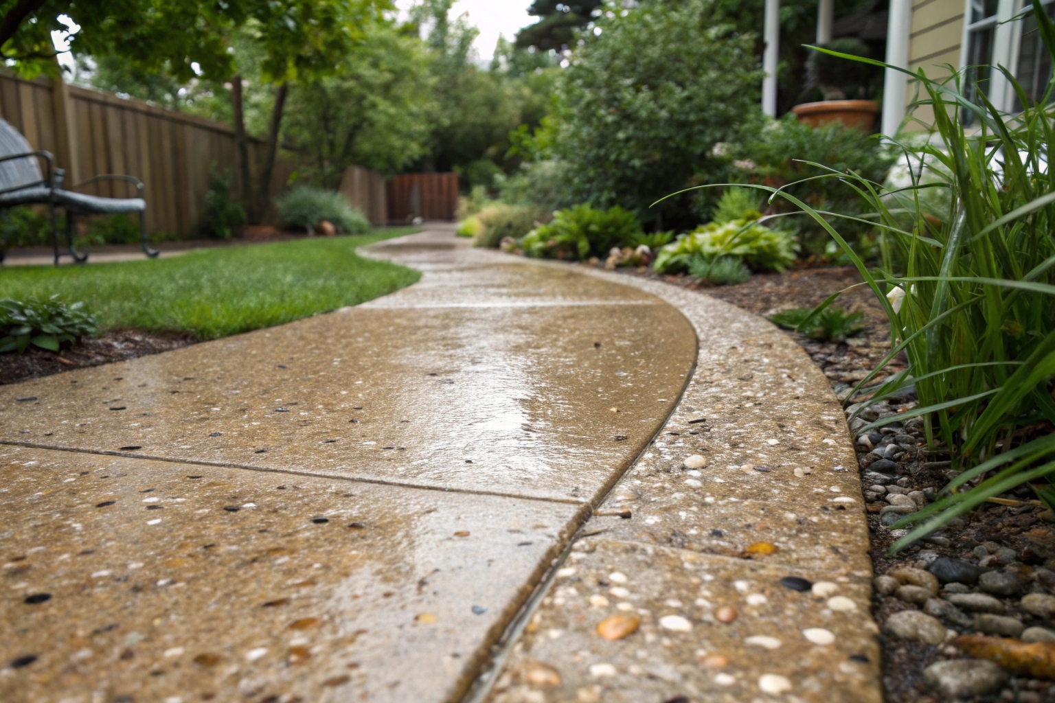 Exposed aggregate concrete footpath with decorative stone finish in Hobart