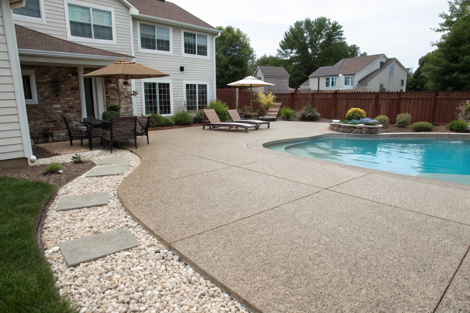 Slip-resistant exposed aggregate pool surround Hobart